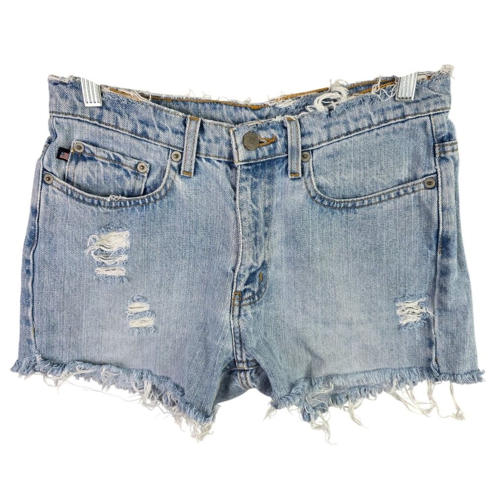 Womens Polo Ralph Lauren Blue Denim Shorts Cut Off Distressed 3" Inseam Size 6